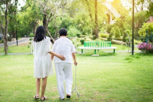 elderly women with Long-Term Care Insurance on a walk