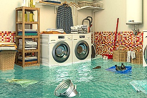 a laundry room in a home flooded