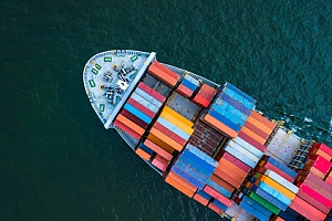 aerial view of cargo container cargo ship