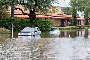 cars stuck in a on the roads due to floods
