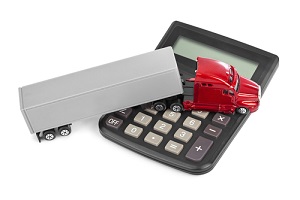 calculator and toy truck car isolated on white background
