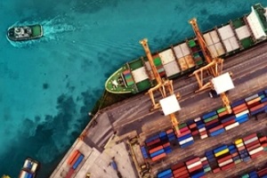 cargo ship in dockyard