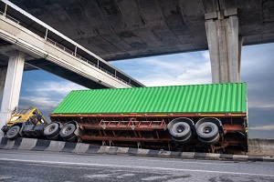 trailer truck clash on accident on the street under transport cargo container delivery to destination