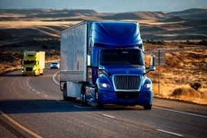 blue and yellow truck on the road