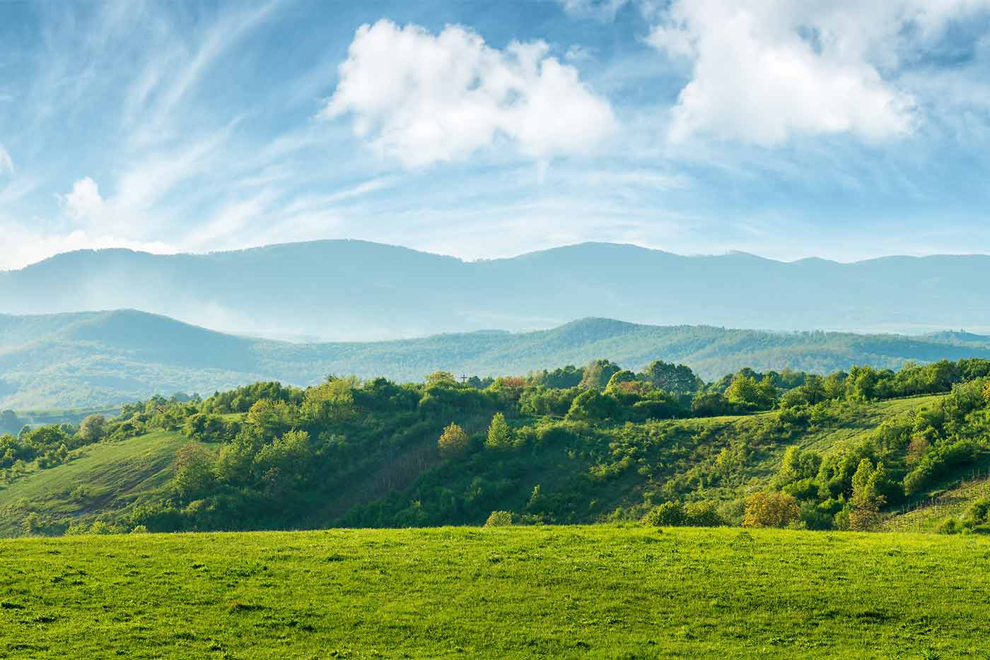 countryside view of landscapes and mountains