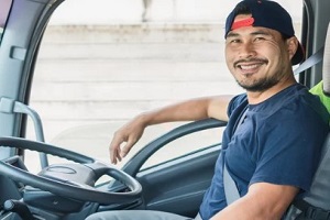 asian man in truck