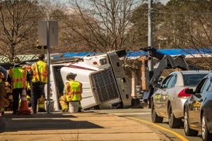 truck damaged in road