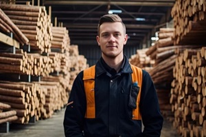 portrait in timber or wood warehouse. wide banner