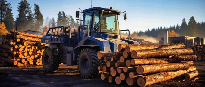 forestry machinery efficiently processing logs in a sustainable timber yard
