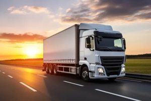 refrigerated truck on highway transporting perishables background with empty space for text