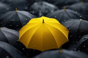 awareness, insurance, the appearance of an umbrella of a different color from others