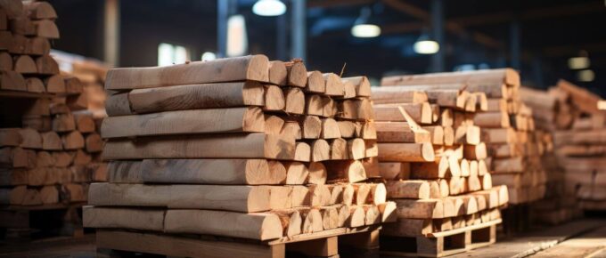 pile of wood in a lumber company warehouse