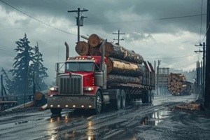 big truck with heavy logs on it