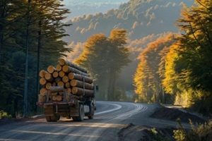 log truck moving on a hill road