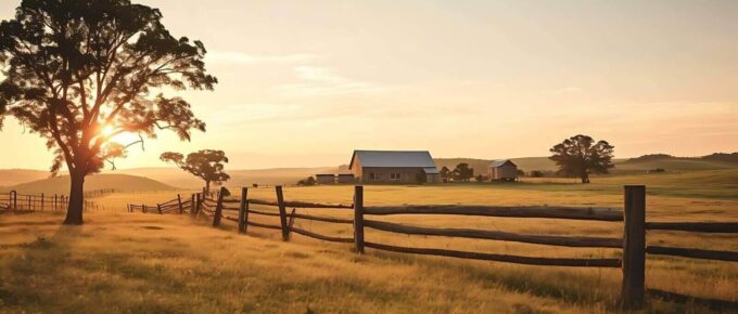 a fenced in field with a house in the distance