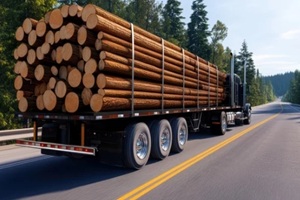 big log truck carring logs in big highway