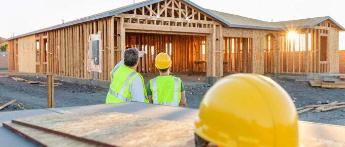 male and female construction workers at new home site