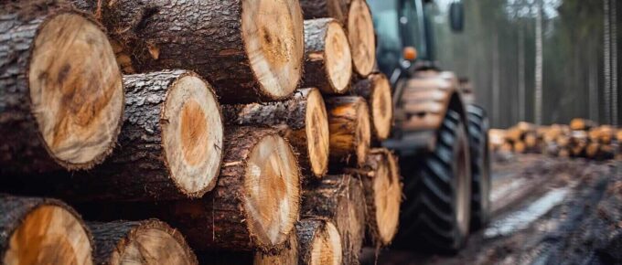log truck carrying timber through the forest