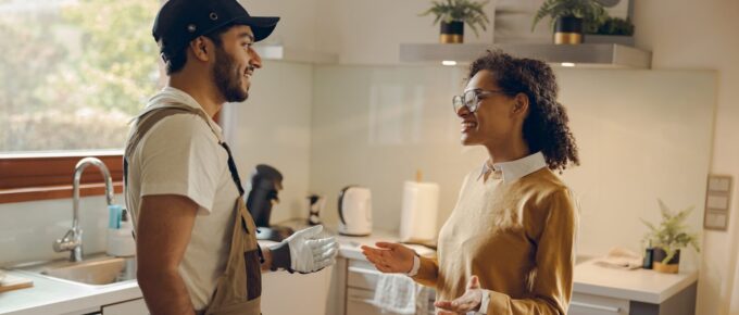 young master of household maintenance service consulting clients at home