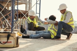 builder accident fall scaffolding to concrete floor, Safety team help employee accident