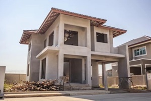 new residential house contemporary style building in progress at construction site