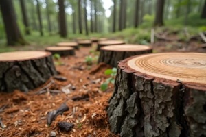 deforestation tree stumps in cleared forest landscape