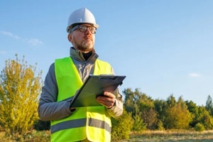 male engineer inspects the condition of a new construction site