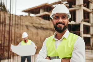 positive builder on construction site